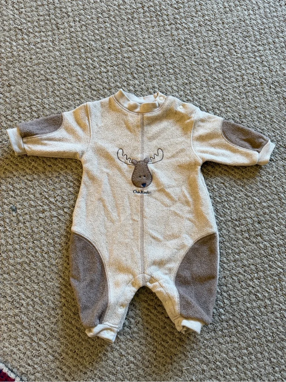 OshKosh B'gosh Beige One-Piece with Brown Moose Patch